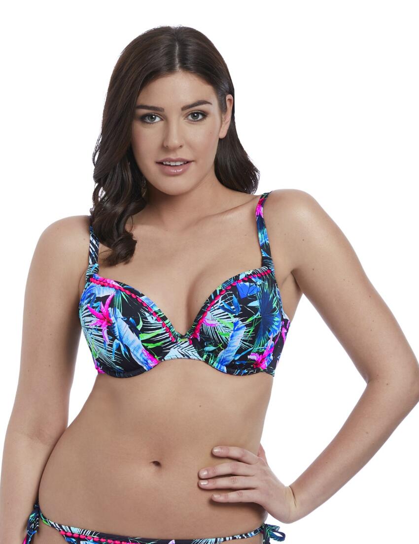 Freya Swimwear Jungle Flower Plunge Bikini Top Black Tropical 5842 